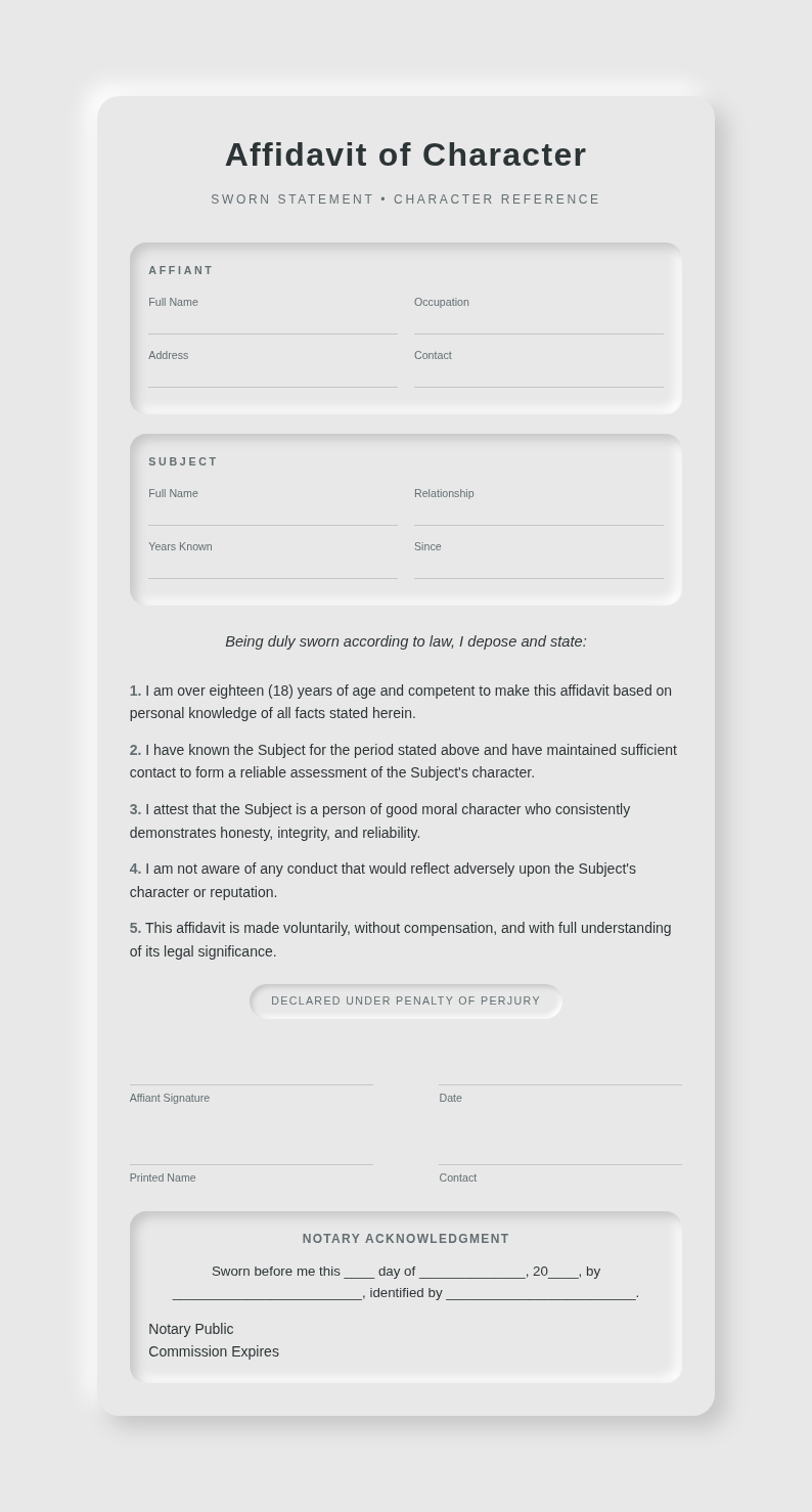 Neomorphic Modern Affidavit of Character